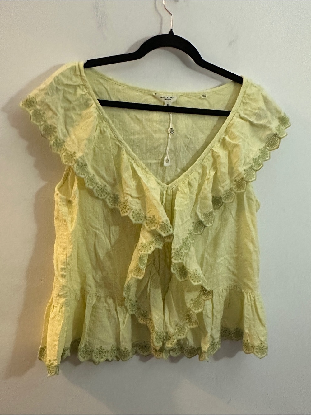 Max Studio Light Yellow Ruffle Lace-Trim Camisole